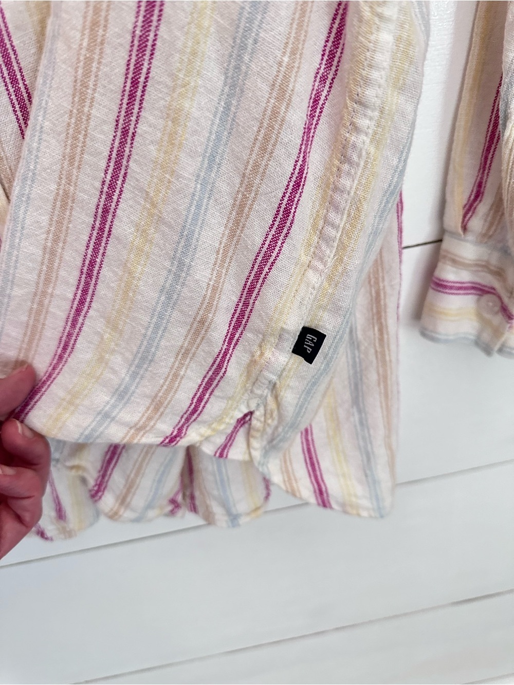 Gap Vintage Y2K XL Linen blend stripe corpcore classic coastal button down top - Picture 10 of 15